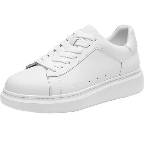 【增高6cm】张凌赫同款百丽高级小白板厚底加绒牛皮休闲鞋男D5R20