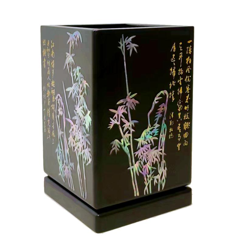 螺钿漆器笔筒送老师书房办公桌面摆件木质复古中国风 教师节礼物