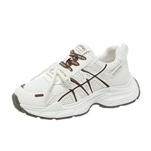 显脚小老爹鞋女款2026新款爆款春夏网面透气休闲运动鞋厚底小白鞋