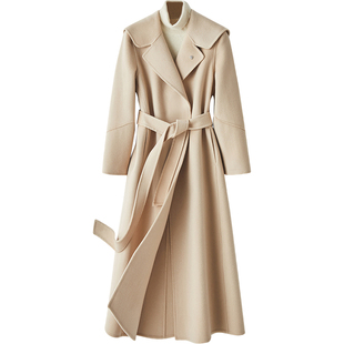 BXV系带双面羊绒大衣女中长款2025秋季新款长过膝双面呢外套品牌