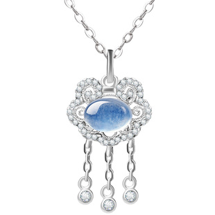 宫里上新海蓝宝项链配饰女蓝色水晶纯银平安锁吊坠宝石生日礼物