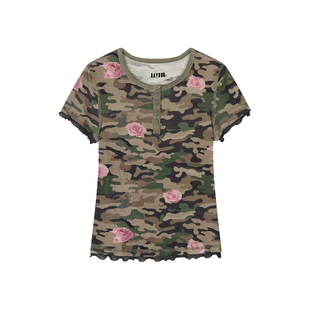 UOOYAA/乌丫2026春季新款「魔法花园」蔷薇迷彩亨利领T恤