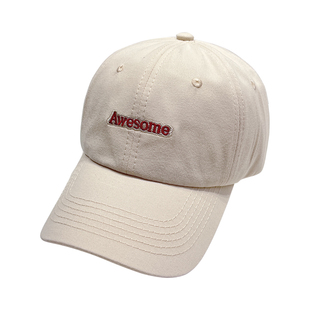 夏天软顶帽子女休闲百搭英文Awesome刺绣鸭舌帽遮阳防晒帽棒球帽