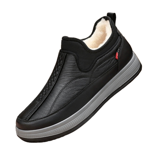 冬季男士工作劳保鞋加绒加厚保暖中老年人一脚蹬防滑防水爸爸棉鞋