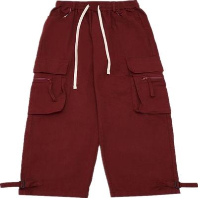 红色工装裤女运动休闲裤子