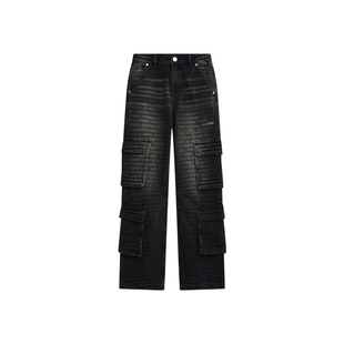 VETEMENTS新款长裤提花水洗多口袋工装女士直筒牛仔长裤35566005
