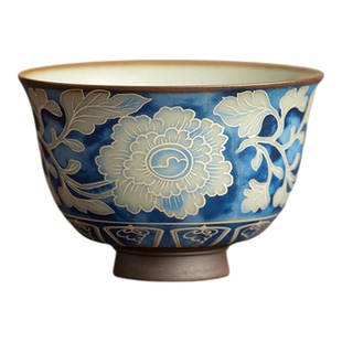 仿宋汝窑元青花反口杯陶瓷茶杯家用主人杯个人专用品茗杯功夫茶具