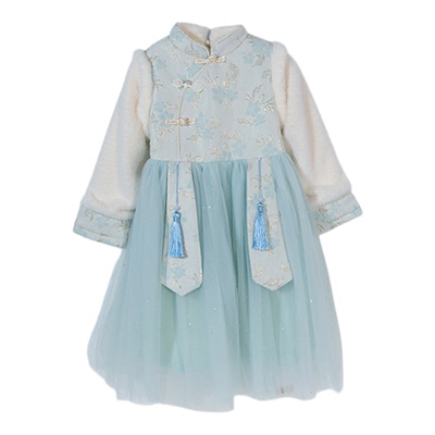 迪士尼2025冬季女童长袖连衣裙加绒公主裙打底裙中式唐装新年汉服