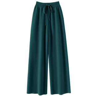 通勤落落大方！大克重加厚100%纯山羊绒裤子女外穿针织休闲阔腿裤