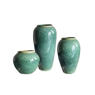 陶瓷花瓶干花颜色釉翡翠绿台面高温插花瓶现代欧式客厅摆件小陶罐