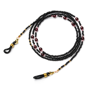 WENSSACC手工眼镜链天然黑玛瑙草莓晶黑粉配色多功能墨镜时尚挂链