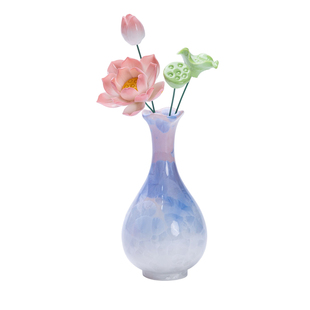 陶瓷手工荷花插花瓶整套家居装饰茶台桌面办公室摆件佛堂供佛礼品