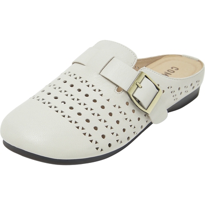 康莉透气镂空羊皮包头半拖鞋女夏季新款真皮软底外穿粗跟穆勒鞋子