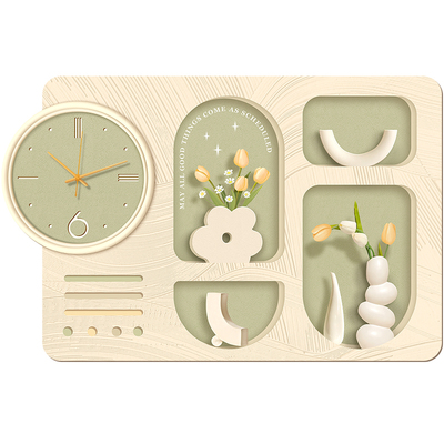 奶油风电表箱装饰画带钟表