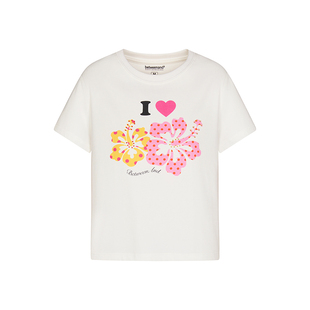 BETWEENAND 夏季双色2026新款花朵短袖上衣女短款T恤印花上衣潮