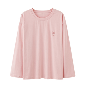 女士睡衣上衣单件女长袖纯棉t恤上半身打底春秋款家居服秋季大码