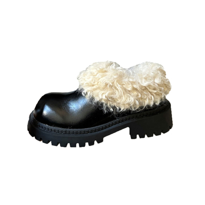 冬季毛毛单鞋女厚底厚绒小皮鞋