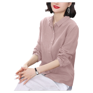 衬衫女2026新款轻奢高级感减龄洋气纯麻上衣高端妈妈长袖亚麻衬衣