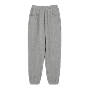 布景休闲裤女春季运动纯色松紧腰设计束脚宽松裤子长裤卫裤3065