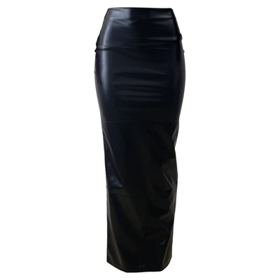 纯色pu皮包臀显瘦裙子