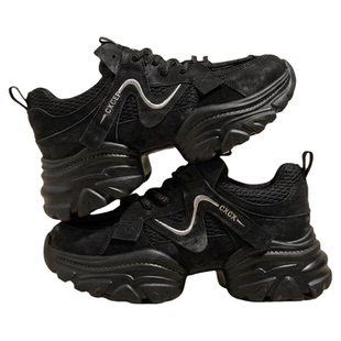 黑色内增高运动鞋女款鞋子2026新款春季透气百搭厚底休闲老爹鞋女