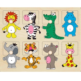 木质动物配对手抓板拼图宝宝益智早教1-2-3-4岁儿童玩具认知幼儿5