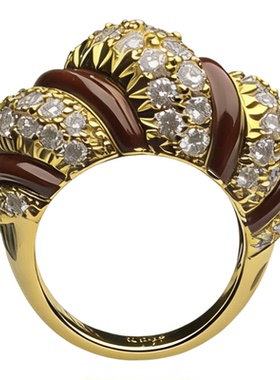 【牛角包】小众设计925银厚镀18K金珐琅款莫桑钻戒指原创设计14g