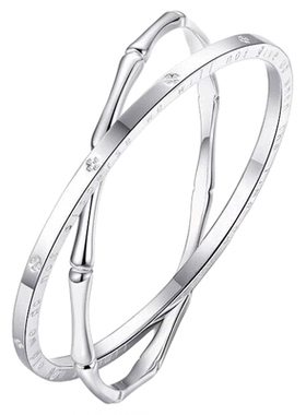 竹节双环手镯女纯银幸运四叶草百搭小众高级感实心银镯子无