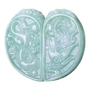 心玉行七夕情人节翡翠A货龙凤玉佩情侣吊坠一对刻字项链男女礼物