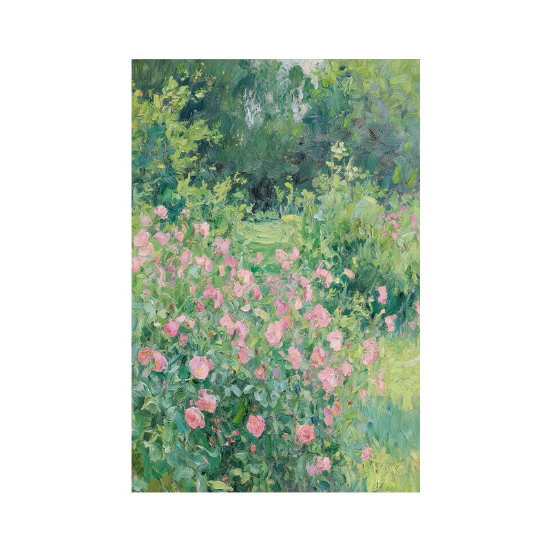 可班手绘油画绿篱花韵玄关挂画