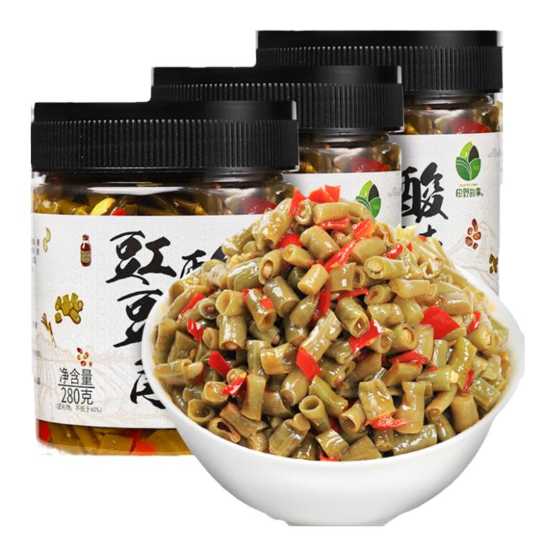 [田野故事]农家自制酸豆角老坛香辣榨菜豇豆角拌面爽口椒脆3瓶装