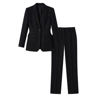 秦岚同款黑色职场晚宴风亮片西装套装女春高级感时尚气质炸街西服