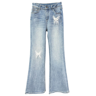 高个子收!动漫美腿!修身提臀烫钻蝴蝶牛仔喇叭裤女 AX26108~ZY