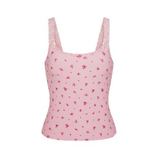 IAMUBABA skims卡戴珊碎花粉色高腰短裤弹力紧身上衣花边吊带背心