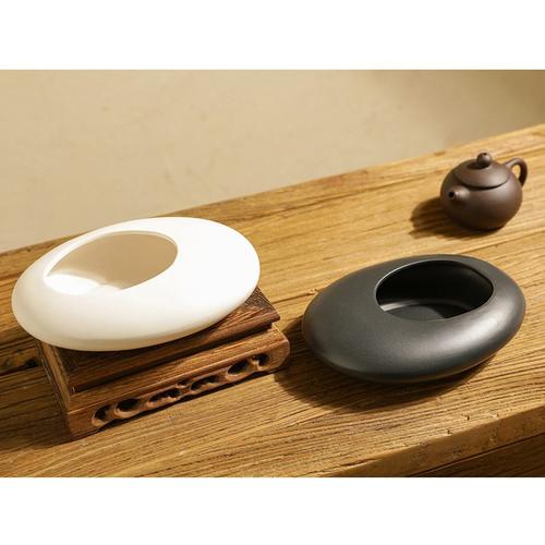 中式禅意创意烟灰缸扁形鹅卵桃花摆件装饰品软客厅茶室花瓶艺套装