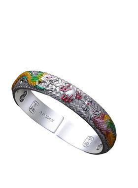 足银999珐琅龙凤开口手镯国风小众新中式民族风实心吉言镯子饰品