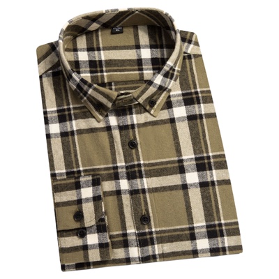 男士纯棉磨毛全棉墨绿色格子衬衫