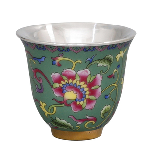 纯银茶杯主人杯 纯手工瓷包银杯 功夫茶杯 足银品茗杯