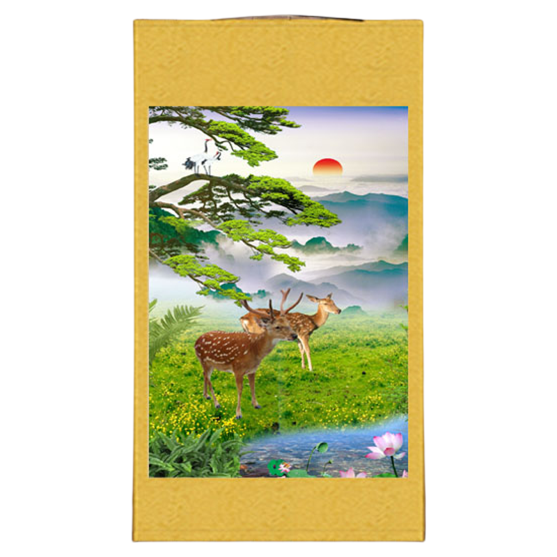 梅花鹿吉祥装饰画仙鹤玄关挂画松树丝绸画条幅画客厅双鹿图风水画