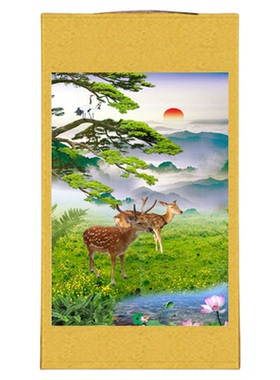 梅花鹿吉祥装饰画仙鹤玄关挂画松树丝绸画条幅画客厅双鹿图风水画