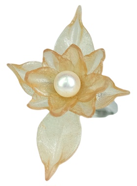 浮革Fuge皮雕塑守护戒指非遗原创设计渐变珍珠指环925银可调大小