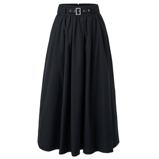 MAXRIENY高知气质穿搭抽褶黑色大伞裙25冬款A字宽松廓形半身裙