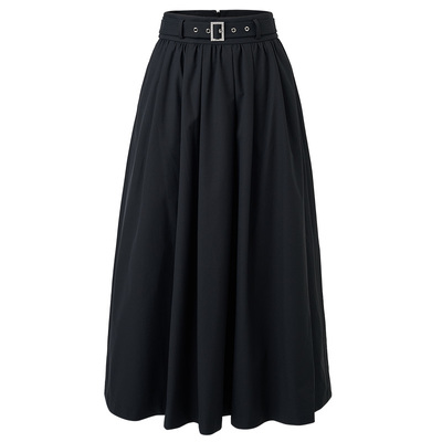 MAXRIENY高知气质穿搭抽褶黑色大伞裙25冬款A字宽松廓形半身裙