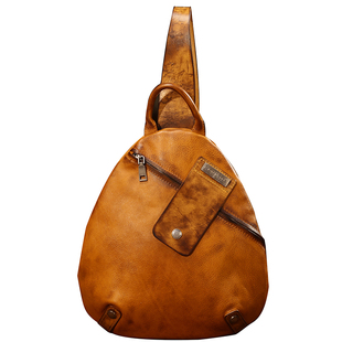 HANMIIS空降兵B6真皮胸包机车户外骑行包头层牛皮斜挎包手工男包