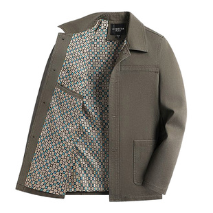 中老年男士全棉风衣夹克春秋外套爸爸装翻领带扣子宽松大码中山装