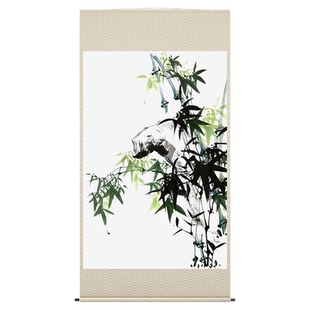 手绘名家手绘墨竹图 翠竹画书房水墨画68x45熊猫图客厅竹子装饰画