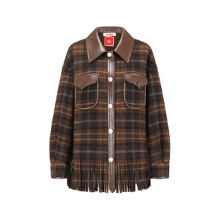 ORA GENESIS2025年冬季新品时尚格子流苏毛呢外套