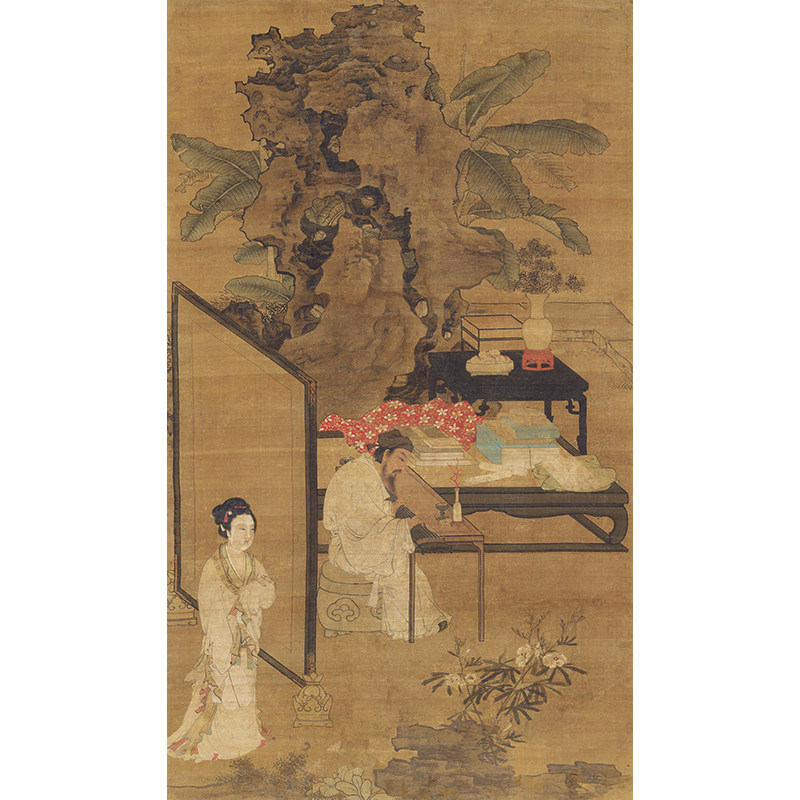 高清复制杜堇听琴图工笔画人物画