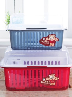 厨房碗筷收纳盒带盖沥水碗碟架特大号装放盘子餐具置物箱碗柜塑料