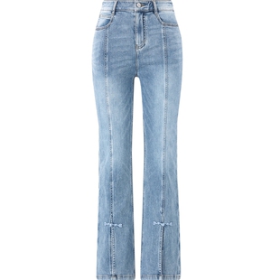 【丝肤柔牛仔裤】国风新中式开叉微喇裤DOUBLOVE贝爱24早秋新